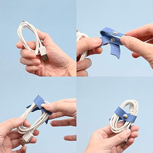 SenseAGE 5 Pack Cord Organizer, Bow Cord Keeper, Cable Organizer USB Holder, Leather Cable Management, Cable Straps, Earphone Winder, Storage Straps for Electronics, Earbuds, Small, Random Blue - Image 5