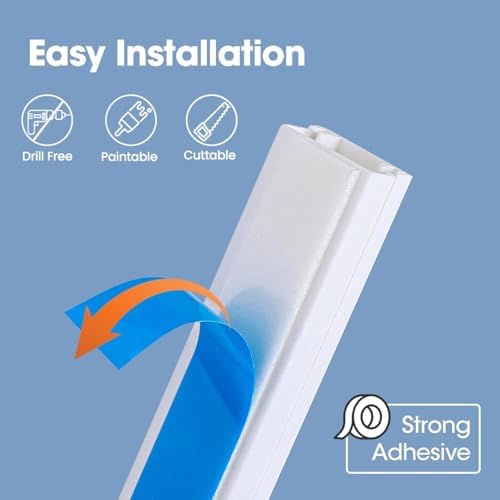 250in Cord Hider Kit, Cord Covers for Wires on Wall, Paintable Cable Raceway, Cord Hider for Wall Mount tv, tv Cable Hider Wall kit, Wire Covers for Cords, 16X L15.75 X W0.96in X H0.57in, White - Image 3