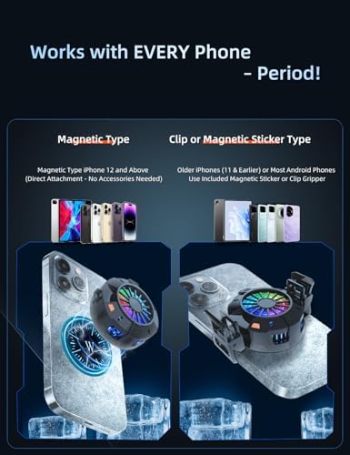 Surilehege Magnetic Cell Phone Cooler for Gaming, 2-in-1 Mobile Phone Cooling Fan Radiator for Magsafe iPhone iPad Tablet - Image 4