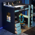 Merax Twin Size Wood Gaming Loft Bed with U-Shaped Desk, Lights & USB Ports by Merax