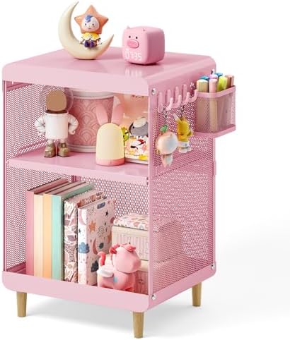 SYKIARIOL Kids Nightstand for Girls, 3-Tier Storage Shelf, Pink by SYKIARIOL