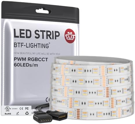 BTF-LIGHTING RGBCCT LED Strip UL Listed 16.4ft 60LED/m 300LED DC12V IP67 by BTF-LIGHTING