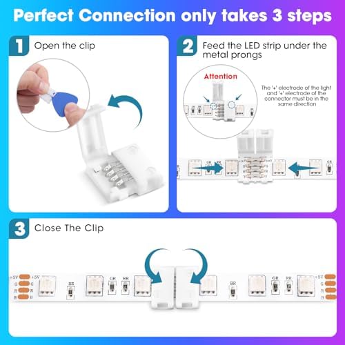 10Packs 4-Pin RGB LED Light Strip Connectors 10mm Unwired Gapless Solderless Adapter Terminal Extension (Pack of 2) - Image 3