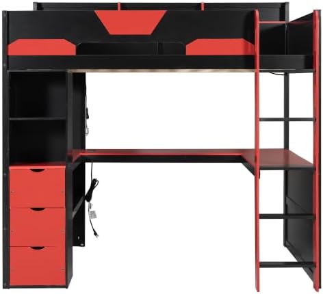 Merax Full Size Wood Gaming Loft Bed with U-Shaped Desk, Lights & USB Ports - Image 5