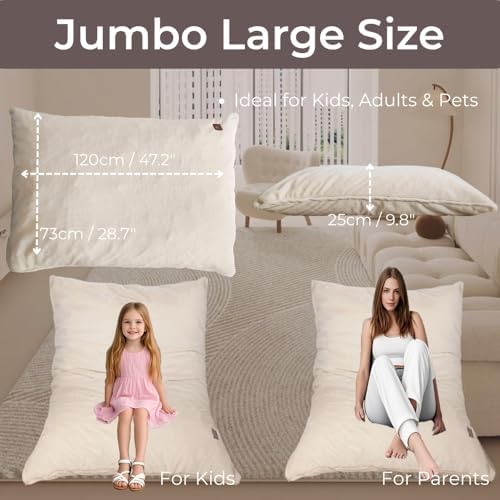 Wonder Space Bean Bag Chair – Soft Foam Filling | Removeable & Washable Cover | Ultra-Soft Plush Fabric - Minimalist Floor Cushion for Kids & Adults, Gaming, Reading and Relaxing, Beige - Image 3