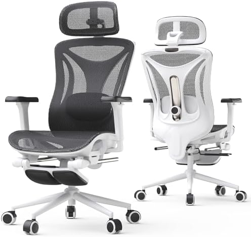 CYKOV Ergonomic Office Chair with Footrest - Adjustable Lumbar Support & Headrest, 90-160° Reclining Mesh Back Computer Chair - Home Office/Gaming, 350lbs Capacity (W-Black, Mesh) by CYKOV