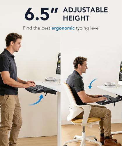 AX WABER Keyboard Tray Under Desk with Storage Drawer, Height Adjustable Keyboard Tray Slide Out 360° Swivel Tilt, Ergonomic Under Desk Mount Keyboard & Mouse Holder for Gaming Home Office, Black - Image 2