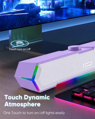 LENRUE G11 Computer Speakers for Desktop, Touch Lights PC Speakers with Surge Clear Sound, USB C/USB Powered, AUX Audio for Computer Desktop PC Laptop Desk (Purple) - Image 3