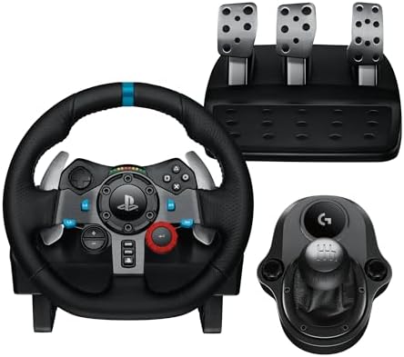 Logitech G29 Driving Force Racing Wheel and Pedals, Force Feedback, Real Leather + Logitech G Driving Force Shifter - For PS5, PS4 and PC, Mac - Black by Unknown