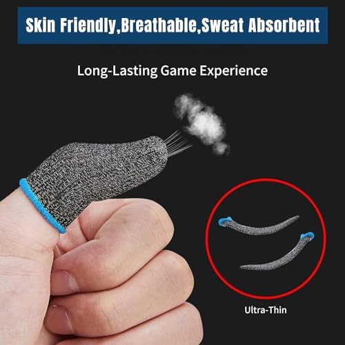 6 Pack Finger Sleeves for Gaming Compatible with All Touchscreen Devices Smooth Feel Anti-Sweat Extremely Thin Blue Edge - Image 4