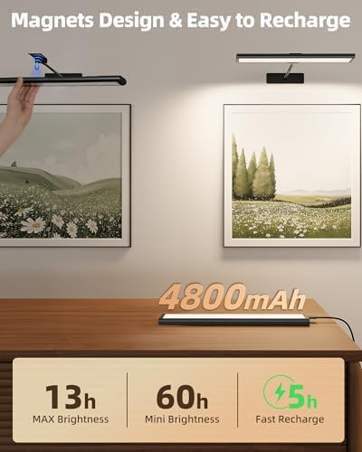 EZVALO Picture Light for Wall, 4800mAh Rechargeable Wireless Black Lights for Painting, 16In Dimmable Magnetic LED RGB Art Display Light, Colors Temperatures, for Gallery, Living Room, Hallway - Image 5