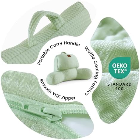 Adjustable Firmness Waffle Support Cooling Reading Pillow, Sage Green, 17" - Image 6