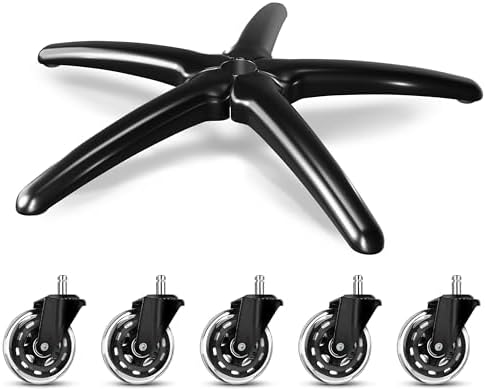Sytopia 28" Heavy-Duty Office Chair Base Replacement with Wheels (Set of 5), Metal Base with Casters, Total Height: 7.5" (18.9 cm), Compatible with 2" Gas Cylinder by Sytopia