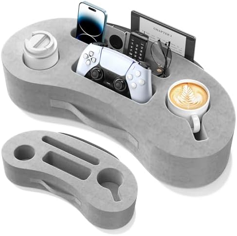 Couch Cup Holder Pillow, 20"x9" Couch Caddy Organizer, Sofa Cup Holder for Bed, Large Size Cup Cozy Pillow for Remote, Drink, Snack, Phone, Game Controller, Kindle, Washable, Gray by Unknown