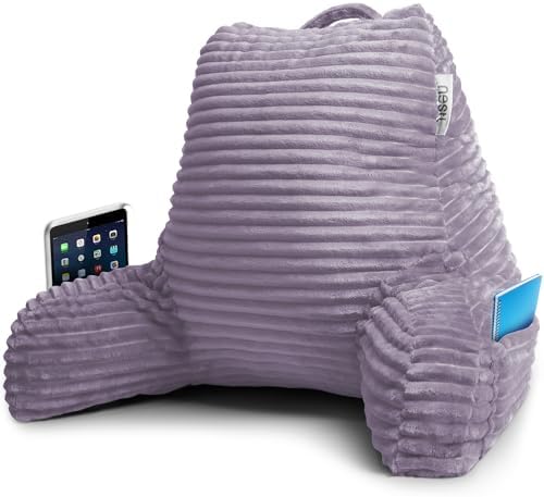 Nestl Reading Pillow with Shredded Memory Foam, Luxe Cut Plush Back Pillow for Sitting Up in Bed, Back and Arms Adjustable Support for Adult & Teens, Backrest Pillows with Washable Cover Dusty Purple by Nestl