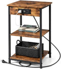 WLIVE End Table with Charging Station, Small Night Stand Rustic Brown by WLIVE