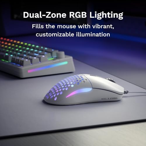 GLORIOUS Model O Eternal Ultralight RGB Gaming Mouse - Wired - 55g Lightweight - Customizable RGB Lighting - 6 Programmable Buttons - Symmetrical Design - 12K DPI Optical Sensor - PC/Mac - White - Image 4