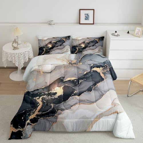 Erosebridal Black Marble Bedding Set Twin,Black and Grey Marble Comforter Set Men Teens Boys Modern Gray Orange Abstract Art Tie Dye Down Comforter Kids Gothic White Gold Marble Duvet Insert Soft by Erosebridal