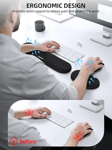 Ergonomic Wrist Rest, Full-Size Keyboard & Mouse Wrist Support Pad, Black | Slow Rebound, Soft Memory Foam, Computer Keyboard & Mouse Palm Rest, Pain Relief, Comfort for Office, Gaming, Study, Typing - Image 2