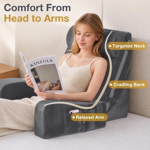 Sasttie 15-25 inch Adjustable Reading Pillow with Armrests, Dark Grey - Image 5