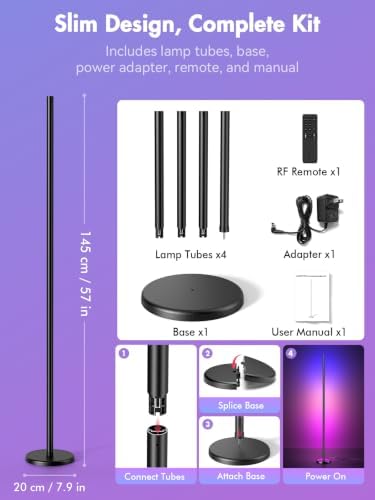 RGBICW Corner Floor Lamp, Smart LED Floor Lamp for Ambient Lighting with 16 Million Colors, App & Remote Control, 68 Scene Modes, Music Sync, Adjustable Warm White for Bedroom Living Room - Image 7
