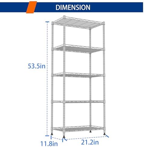 REGILLER 5-Wire Shelving Metal Storage Rack Adjustable Shelves,Standing Storage Shelf Units for Laundry Bathroom Kitchen Pantry Closet(Silver,11.8" D x 21.2" W x 53.5" H) - Image 3