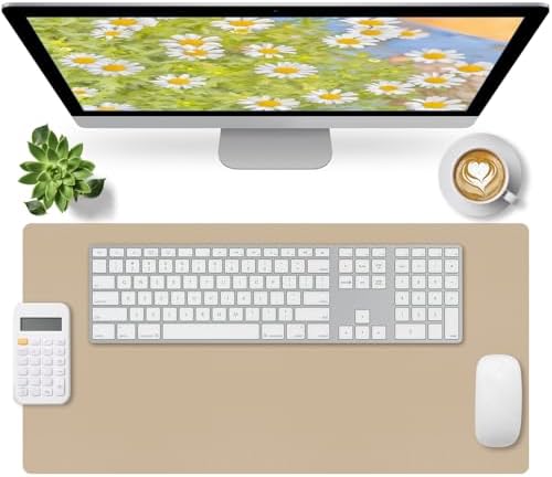 Bloss Beige Desk Mat 23.6" x 13.8", Desk Matt for Desktop, Large Leather Mouse Pad Waterproof, Computer Mat for Office Work/Home/Decor/Protector by Bloss