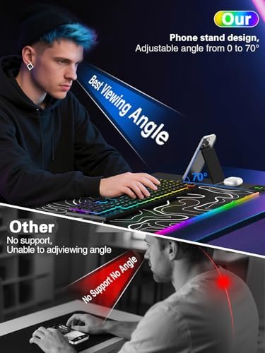 Mouse Pad with Foldable Phone Holder & Wireless Charger, XXL RGB Gaming Mousepad 31.5"x15.8" Large Desk Mat for Keyboard, Black Desk Pad with Dual Qi Charging Station | 11 Colors 5 Modes | Waterproof - Image 2