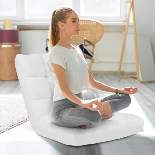 COSTWAY Floor Chair, Video Gaming Chairs with Back Support (White) - Image 2