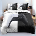 Queen Size Duvet Cover Set - Bedding Set with Comforter Cover & Pillowcases Featuring Controller Close-Up (White/Black Split Background), Perfect for Teen Gamers' Room Decor by Holiyjog