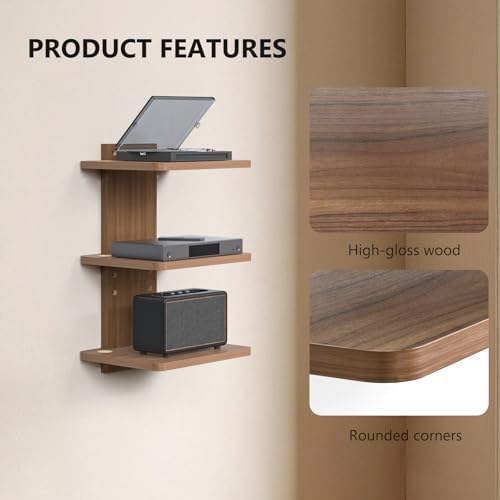WALI Floating TV Shelf, 3 Tier Projector Shelf for DVD Players, Routers, Game Consoles, Cable Boxes, Living Room Decor Accessories, Wall Mount Shelves Holds Up to 22lbs (CS303N), 3-Shelf, Walnut Brown - Image 3
