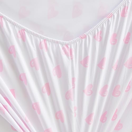 WINLIFE Kids Full Sheet Set Lovely Pink Hearts Printed for Girls 4 Pieces - Image 7