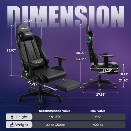 GTPLAYER Gaming Chair with Speakers, Video Game Chairs with Footrest for Adults, Ergonomic Computer PC Gamer Reclining Chair(Black) - Image 3