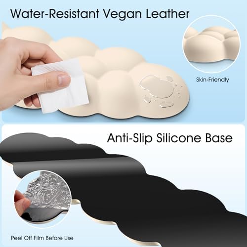 Cloud Wrist Rest Keyboard Cushion and Cloud Mouse Pad, Beige | 4-in-1 Ergonomic Cloud Keyboard Wrist Rest Set, Memory Foam, Arm Support for Palm, Cute Desk Accessory for PC Gaming Setup - Image 5