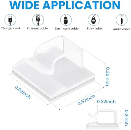 30 Pcs Adhesive Cable Clips for Cord Management Under Desk Nightstand Phone PC Charger Plug Speaker TV Cord Holder Keeper Hook Wall Wire Organizer Car Dash Cam Ethernet Christmas Light (Clear, Small) - Image 2