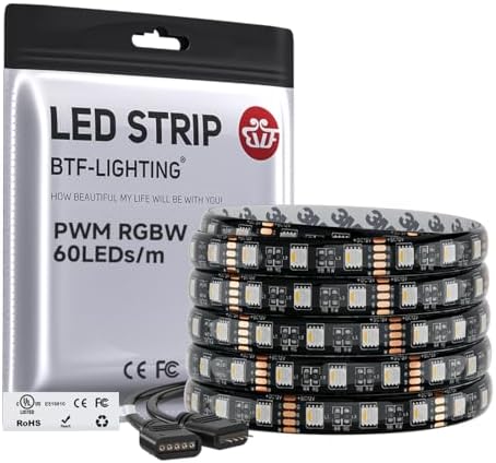 BTF-LIGHTING RGBW LED Strip Cool White 16.4ft 60LED DC12V UL Listed IP65 by BTF-LIGHTING