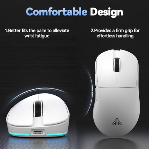 SOLAKAKA SM822 Wireless Gaming Mouse with Charging Dock, Tri-Mode Wireless Mouse, PAW3311 Optical Sensor, Up to 24,000DPI, 62g Lightweight Mouse with 5 programmable Buttons, for PC, Laptop (White) - Image 6