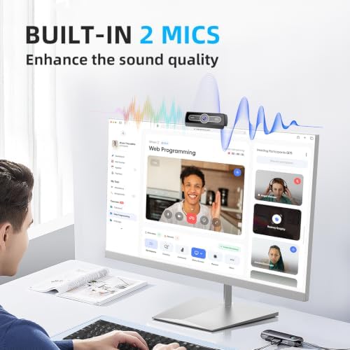 1080P Webcam with Microphone, Full HD Streaming Camera, Noise Cancelling, Auto Light Adjustment, USB Plug-and-Play Computer Camera, for Desktop PC or Laptop - Image 3