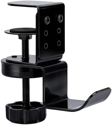 Heavy Duty Desk Hook Clamp, Carbon Steel 360° Rotating Under Desk Headset Stand Holder Clamps Adjustable Hook Clamp on Hanger Office Gaming Accessories for Headphone Purse Umbrellas (Black) by Unknown