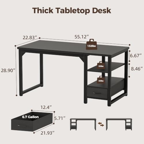 Mericonia 54" Reversible Computer Desk with Drawer, 1" Thick Office Desk - Image 2