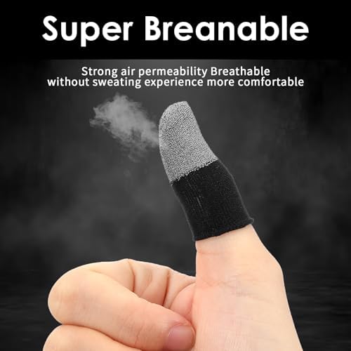 10 Pcs Silver Fiber Gaming Finger Sleeves, Finger Cots Anti Sweat Touch Screen Gloves Thumb Protector Compatible with All Touchscreen Devices, Black - Image 3