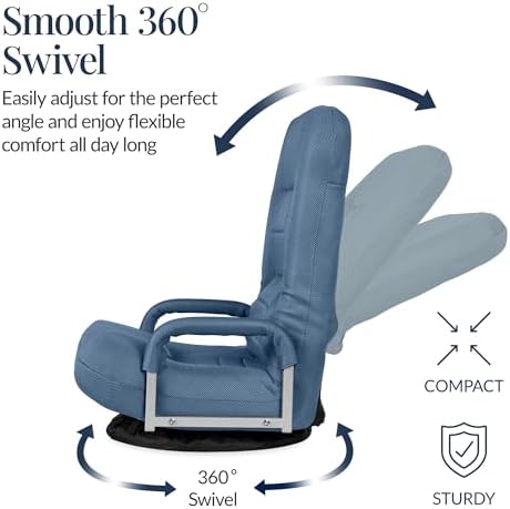Best Choice Products Swivel Gaming Chair 360 Degree Multipurpose Floor Chair Rocker for TV, Reading, Playing Video Games w/Lumbar Support, Armrest Handles, Adjustable Foldable Backrest - Dusty Blue - Image 6