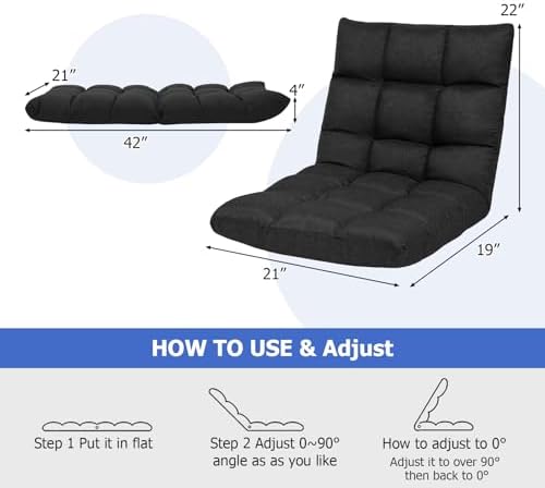 ERGOMASTER Video Gaming Floor Chair with Adjustable 14-Position Memory Foam, Folding Floor Sofa Chair Lounger Folding Sleeper Bed Couch Recliner, Lazy Lounger for TV, Reading, Relaxing Black - Image 3