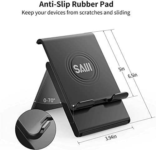 SAIJI Adjustable Tablet Stand Holder Portable Foldable Desktop Stand Dock Compatible for iPad, iPhone, Nintendo Switch, Samsung Galaxy and Kindle Fire Tablets – Black - Image 2