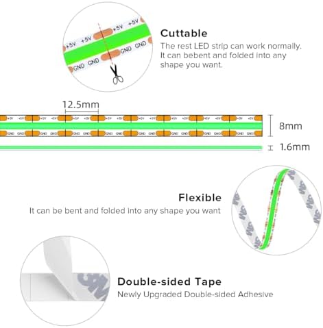 BTF-LIGHTING 5V USB COB LED Strip Lights 6.56FT Green Color for TV - Image 6