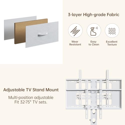 White TV Stand with Mount for 32/45/55/60/65/75 inch TVs, Entertainment Center with 6 Fabric Drawers & Open Shelf, TV Media Console for Living Room, Bedroom - Image 6