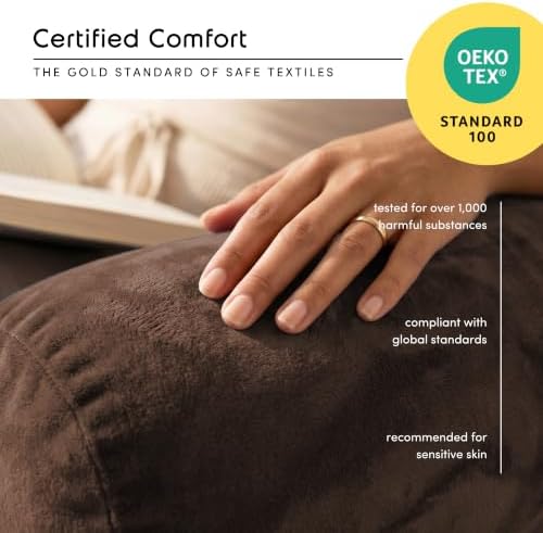 Nestl Reading Pillow with Shredded Memory Foam Includes 2 Neck and Lumber Support Pillows, Designed for Sitting Up in Bed and Couch, Back and Arms Adjustable Support for Adult & Teens, Chocolate Brown | 22” Backrest Pillow Includes Neck & Lumber Pillow... - Image 5