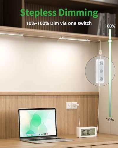 Plug-in Under Cabinet Lighting, Dimmable Counter Lights for Kitchen, 2pcs 12 Inch, Cold White 6000K Linkable USB Led Closet Light, Wired Indoor Night Lights Bar for Desk, Sink,Workbench - Image 4