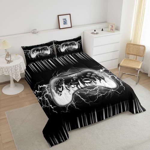 Feelyou Boys Gaming Gamer Comforter Set,Geometric Video Game Contoller Bedding Set Twin Size for Kids Boys Bedroom Room Decor,Lightnings Fire Gamer Comforter,Gaming Bed Set for All Season - Image 3