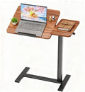 Simple Deluxe Standing Rolling Desk with Hidden Casters, Height Adjustable Pneumatic Mobile Laptop Desk, Tilting Bedside Table for Laptop, Overbed Bedside Table Hospital Home Use, Brown by SimpleDeluxe